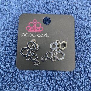 Six-Sided Paparazzi Shimmer Silver Post Earrings